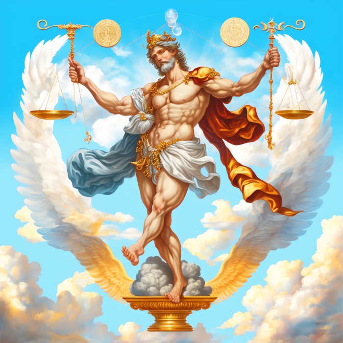 depiction of Zeus holding the scales of Libra